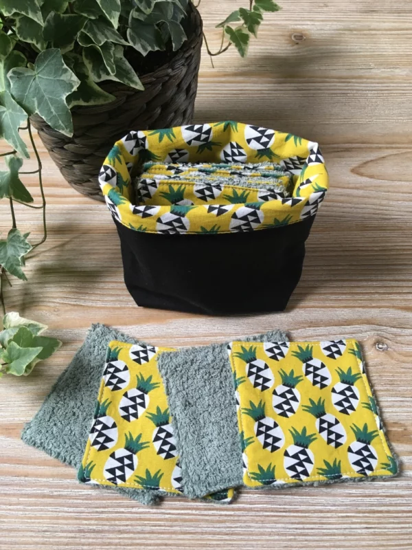 8 lingettes lavables paniere ananas plante